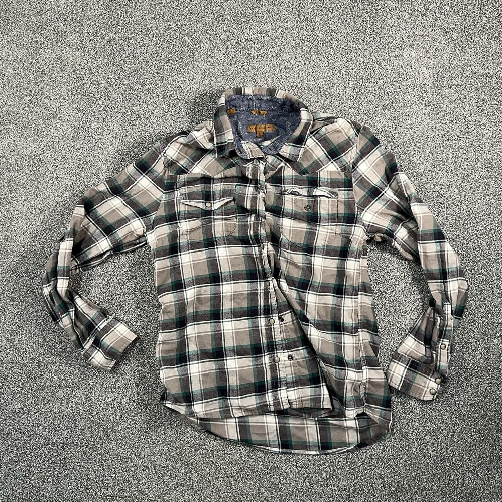 Lucky Brand Womens Small Plaid Western Shirt Pearl Snap Long Sleeve